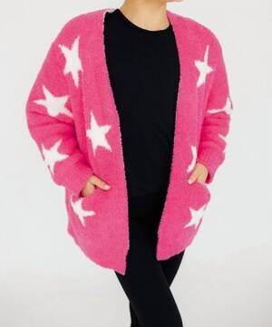 NEW MILA & ROSE star cozy cardigan in bright pink/ coconut